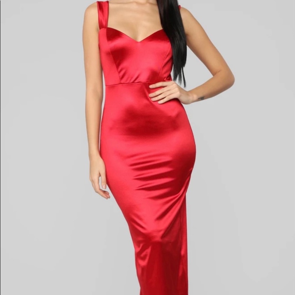 Red Satin maxi dress